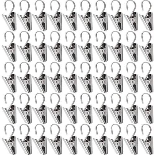 50 PCS Stainless Steel Curtain Clips with Hook for Curtain Photos Home Decoration Outdoor Party Wire Holder