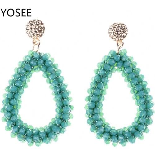 YOSEE 2019 Handmade Teardrop Crystal Beads Earrings for Woman Bohemia Woven Pendant Earring Big Earrings
