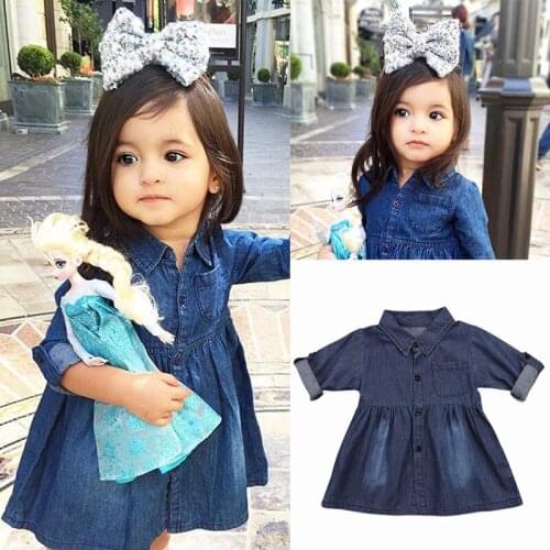 1-5Y Summer Pretty Cute Infant Kids Baby Girls Dress Blue Denim Single Breasted Knee-Length A-Line Dress