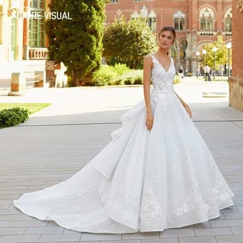 New Arrive Wedding Dress Ball Gown Lace Sleeveless Deep V-Neck Neckline Open-Back Plus Size Bride Dress 2021 Vestidos De Novia