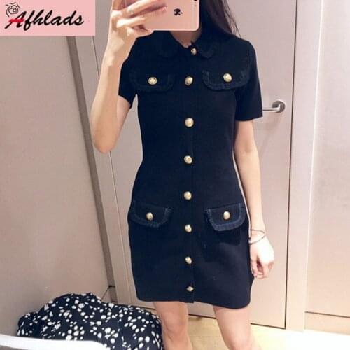 Small fragrance peter pan collar dress female 2020 spring and summer ladies slim thin single-breasted short sleeve mini dress