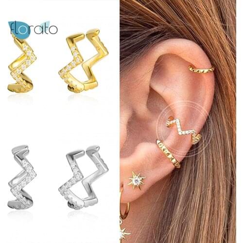 1PC 24K Gold-Plated Silver Geometric Ear Clip Earrings for Women Minimalist Crystal Ear Cuff Earrings Fashion Females Jewelry