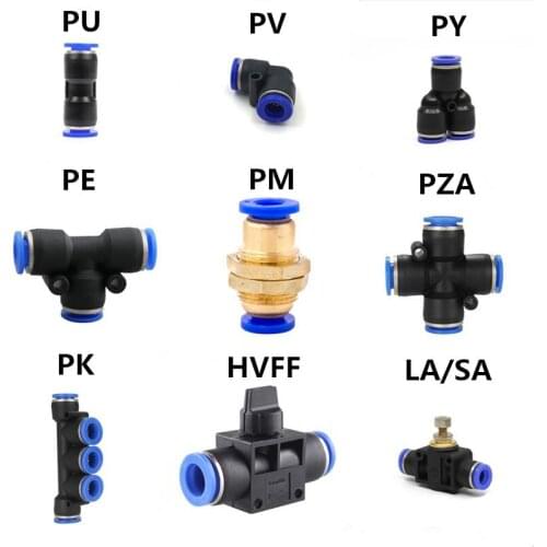1PC T/Y/L/Straight Type Pneumatic Push In Fittings For Air/Water Hose and Tube Connector 4 to 16mm PU/PV/PY/PE/PM/PZA/PK/HVFF/PA