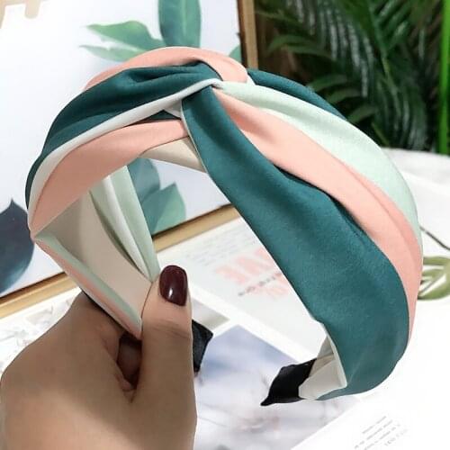 2020 Summer Solid Color Fabric Top Kink Rainbow Headband Women Wide-Brimmed Stripe Hairbands Bezel Girls Hair Accessories