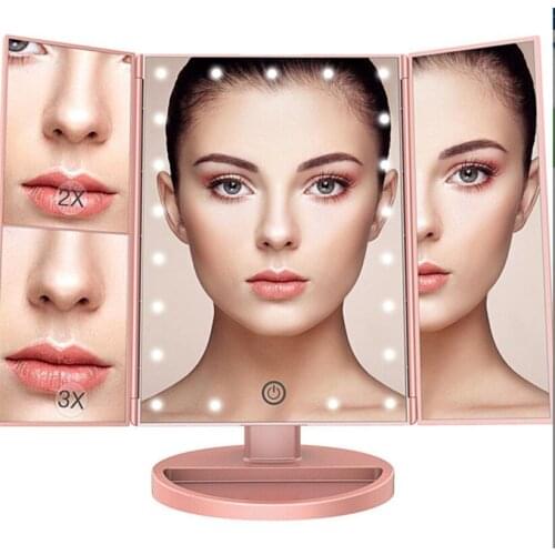 22LED makeup mirror 3 Folding Makeup Mirrors With Lamp Magnifying And Luminous Desktop Touch Screen Vanity Mirror