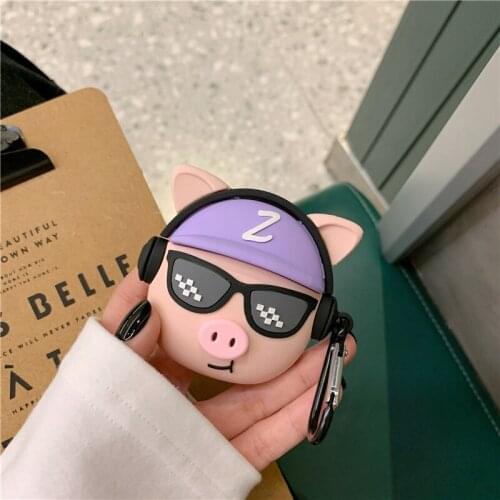 Hip Hop Pig 3D Case For AirPods 1 2 Pro Box Cute Animal Soft Silicone Wireless Bluetooth Earphone Protect Cover Airpods funda