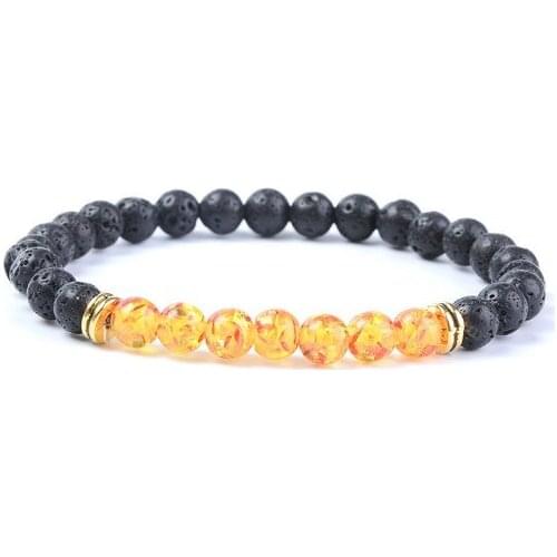 6mm hg523 black stone volcanic lava Bracelet elastic agate Onyx Prayer Reiki Buddha Yoga Charm nature essential oils diffuser
