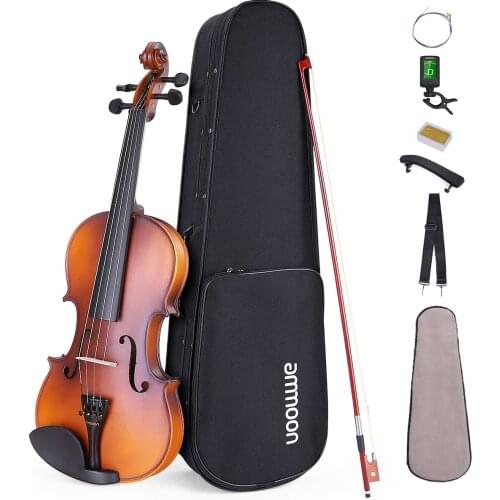 Ammoon Acoustic Violin 1/4 1/2 3/4 4/4 for Students Maple Backboard Sideboard Mahogany Bow with Carry Case Tuner Strings Rosin