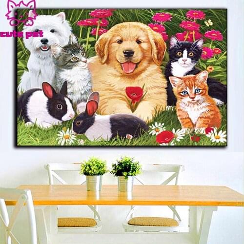 New DIY Diamond Painting Animal rabbit dog cat Diamond Mosaic Cross Stitch 5D Square round Diamond Embroidery Home Decor puzzle