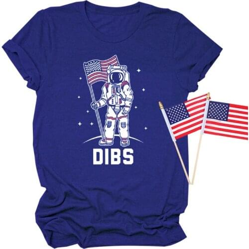 Astronaut Space Moon Landing Tshirt Harajuku Man 2021 Independence Day Patriotic Graphic Tees Flag Pattern Oversized Top New Tee