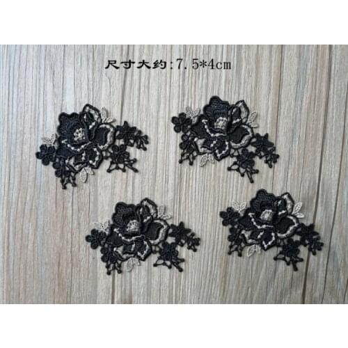 Free Shipping 10 Pieces 7.5*4cm High Qualtiy Black Water Soluble Embroidered Lace Fabric Sewing Applique Craft