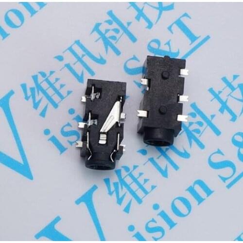 Free shipping 100PCS/LOT 3.5 headphone jack audio jack PJ-327F 5-pin SMD column with headphones female high silver