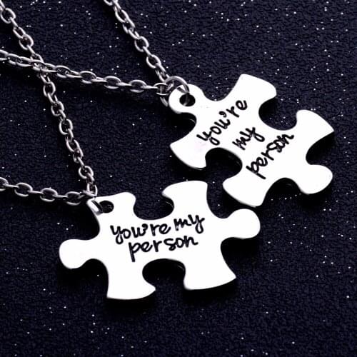 Bespmosp 24Set/Lot Wholesale You're My Person Puzzle Charm Chain Pendant Necklace Best Friends Jewelry Gifts Love Friendship