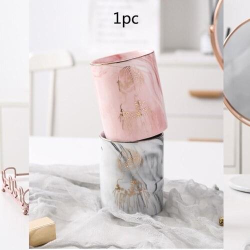 Nordic style marbled ceramic pen holder cosmetic brush pen holder storage container knife and fork holder storage box