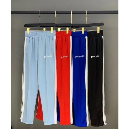 Palm Angels 21SS Logo letters Striped Side Zipper Retro Campus Men Women Sports Casual Pants