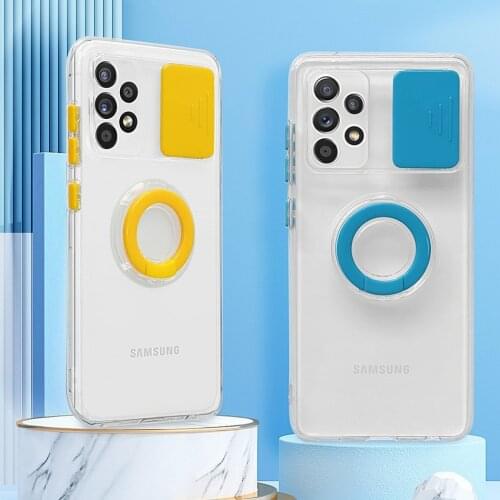 Slide Camera Lens Protection Case For Samsung S21 FE A72 A52 A32 A12 S21 A02S Ultra Plus Cases Soft Ring Holder Push Pull Cover