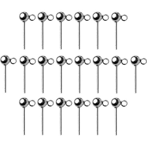 10 Pair 925 Sterling Silver Ball Ear Stud Post With Loop DIY Earring Finding