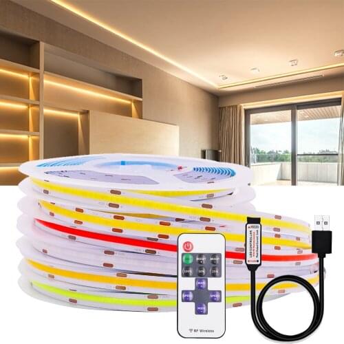 DC 5V Dimmerable COB LED Strip With Remote 320 LEDs High Density RA90 Flexible Tape Ribbon USB COB LED Lights