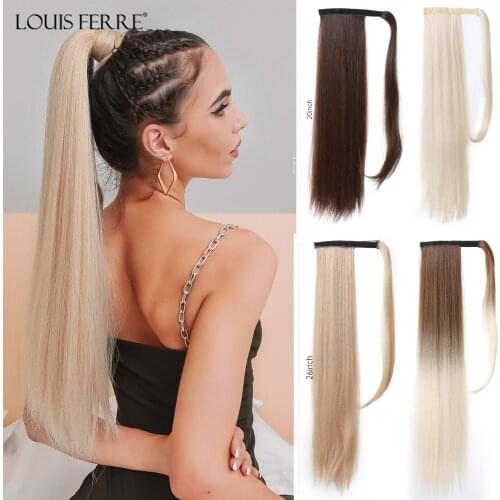 LOUIS FERRE 26Inch Long Straight Wrap Around Clip In Ponytail Hair Extension Synthetic Heat Resistant Womens Ponytail Hairpiece