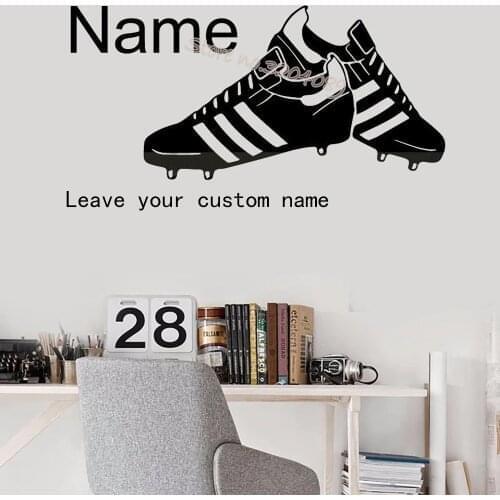 Football Shoes Wall Decal Handsome Soccer Shoes Personalized Custom Name Vinyl Sticker Boys Kids Bedroom Home Decor mural EA863