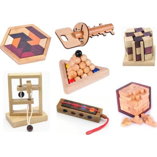 Classic IQ Puzzle Mind Brain Teaser 2D 3D Wooden Puzzles Educational Game for Adults Children