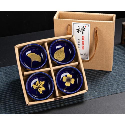 Ceramic Kung Fu Tea Set Ice Cracked Glaze Pattern Small Fish Home Teacup And Bowl Gift Box