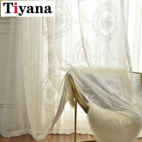 Lace Curtain for Living room European Peony Flower Window Gauze Curtains For Girls Bedroom Mosquito Net Tablecloth Fabric M190Y