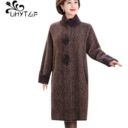 UHYTGF Women Winter Jacket 2020 Quality Mink Fleece Casual Warm Outerwear Solid Color Wild Loose 5XL Plus Size Top Long Coat1074