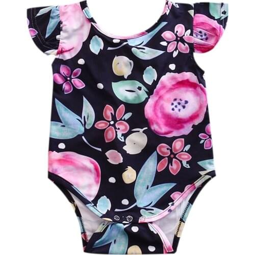 Summer cute kid floral clothes Fashion Newborn Baby Girl short sleeve Flower print bodysuit Sleeveless Jumpsuit Clothes 0-24M