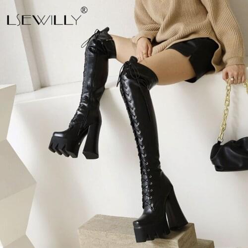 Lsewilly Size 35-43 New 2021 Over the Knee Boots Women Thigh High Boots Platform Thick Heel Sexy Ladies Womens Winter Boots