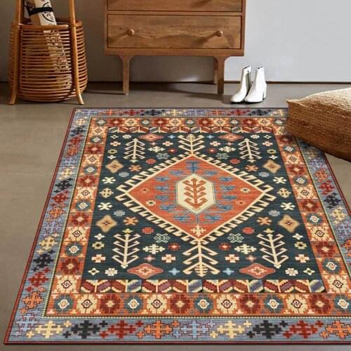 Fashion Persian Carpet Middle East Retro Geometry Red Flower Design Mat Living Room Bedroom Hall Vintage 3D Ethnic Bedside Rug