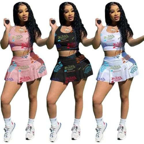 2021 New Classic Fashion Sexy Letter Print Slim Sports Vest Culottes Two-Piece Suit
