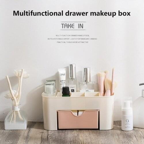 Pink Blue Green Plastic Makeup Organizer Make Up Brush Storage box with Drawer Cotton Swabs Stick Storage case escritori