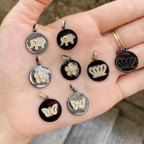 5pcs/lot CZ Crown Flower Butterfly Double Plated Charms Pendants For Jewelry Making