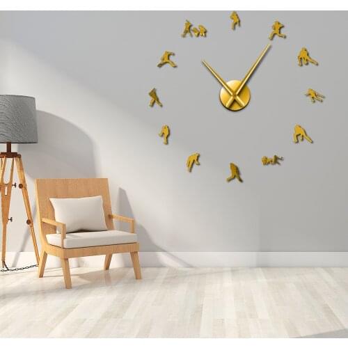 Contemporary Baseball Giant DIY Wall Clock Modern Sport Baseball Glove and Bat Silent Mirror Effect Clock Sportsmen Room Decor