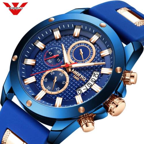 NIBOSI 2021 Sport Men Watch Quartz Clock Man Blue Silicone Military Waterproof Male Men Watches Relogio Masculino Saat Erkek