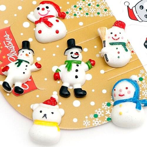 Mix 20pc Christmas Snowman Resin Decoration Craft Flatback Cabochon Embellishments For Scrapbooking Kawaii DIY Accessories