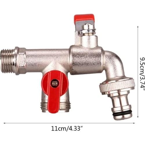 90 Degree Double Valve Water Tap Durable Brass Manual Adjust Faucet for Home Outdoor Garden Tools