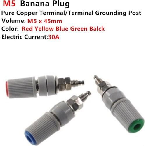 Large Current 30A M5 X 45mm Terminal Grounding Post 4mm 5 Colors Pure Copper Terminal Banana Plug Connector