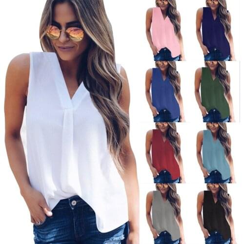 Women T-Shirt Summer traf V-neck sexy Sleeveless Chiffon Lady Tees Streetwear causal solid tank Oversized T-shirt Female
