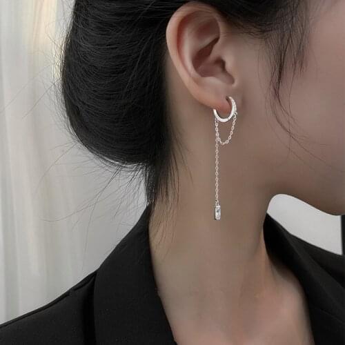 Elegant Silver Color Long Tassel Hoop Earrings for Women Handmade Cubic Zircon Water Drop Shape Earring Jewelry Gifts