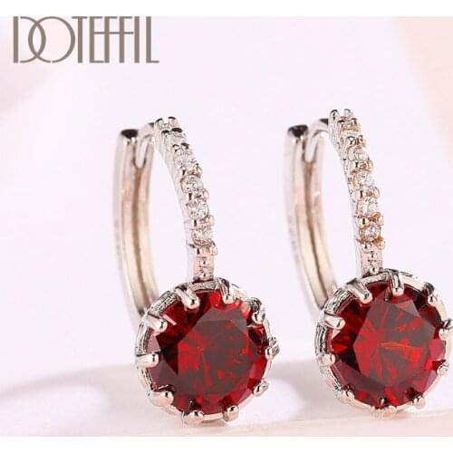 DOTEFFIL 925 Sterling Silver Gold Crystal Fashion AAA Zircon Earrings For Women Jewelry Cute Romantic Jewelry Wedding Party Gift