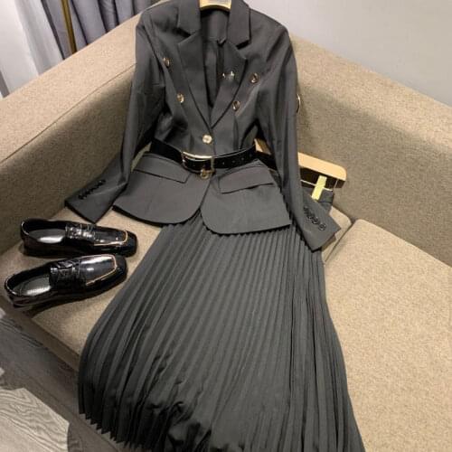 Fashion New Korean Version Of All-Match Suit Jacket High Waist Skirt Set Two Piece Female Spring Fall Pleated SaiaOutfit zh018