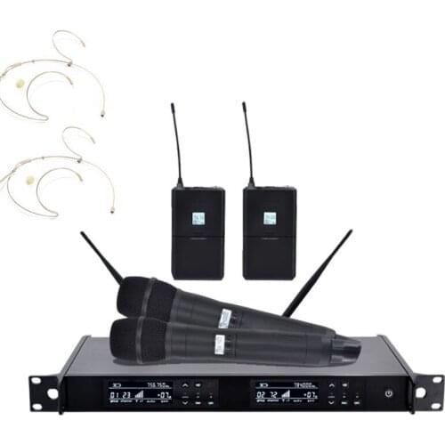 ZiXuan 2 Channel Stage Per Wireless Microphone System UHF 2 handheld microphone + 2 headsets and transmitters