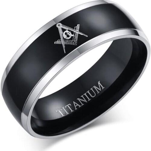 10pcs/lot Classic 8mm Freemason titanium steel ring plated black Masonic Ring Free Mason Rings Mens Fashion Jewelry wholesale