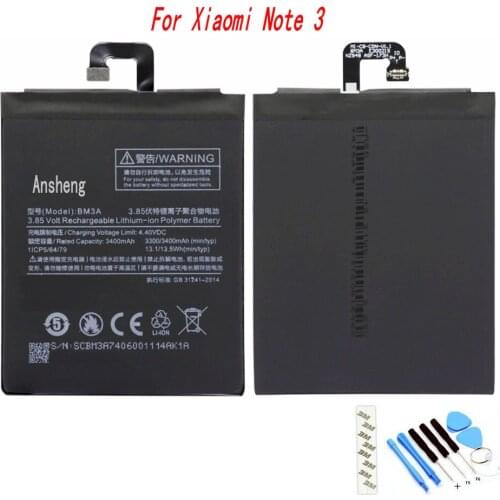 100% NEW Original BM3A 3400mAh battery for Xiaomi Note 3 Mi Note3 Mobile Phone