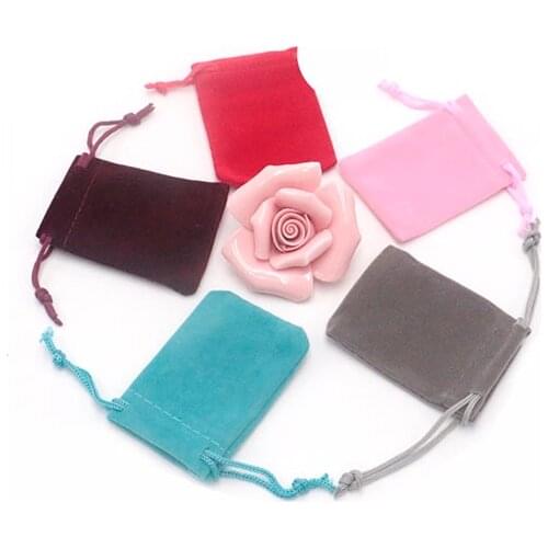 Wholesale Rustic Velvet Bags 5x7cm 100pcs Christmas&Birthday Drawstring Pouches Jewelry Packaging Bags Nice Gift Bag Mix Colors