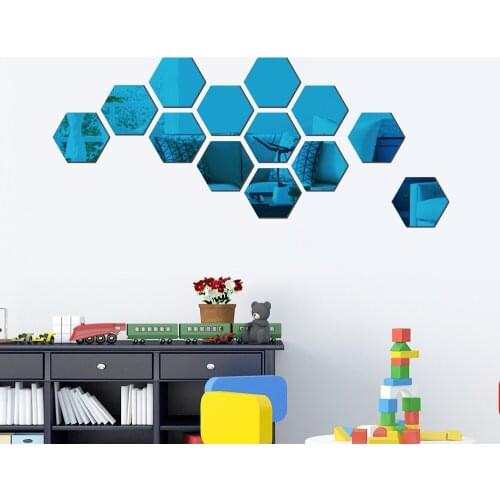 12Pcs Mirror Wall Sticker Hexagonal Acrylic Stereo DIY Art Wall Decoration Sticker Home Decoration Living Room Mirror Decoration