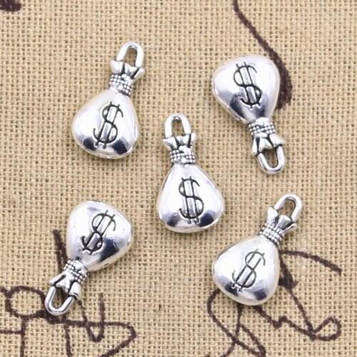 20pcs Charms Wallet Dollar Purse Money 17x9mm Antique Silver Color Pendants DIY Crafts Making Findings Handmade Tibetan Jewelry