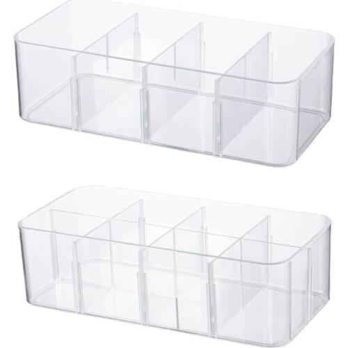 2021 Clear Acrylic Underwear Drawer Organizer Box 4/8 Grids Compartment Divided Closet Storage Bin Stackable Shelf for Socks